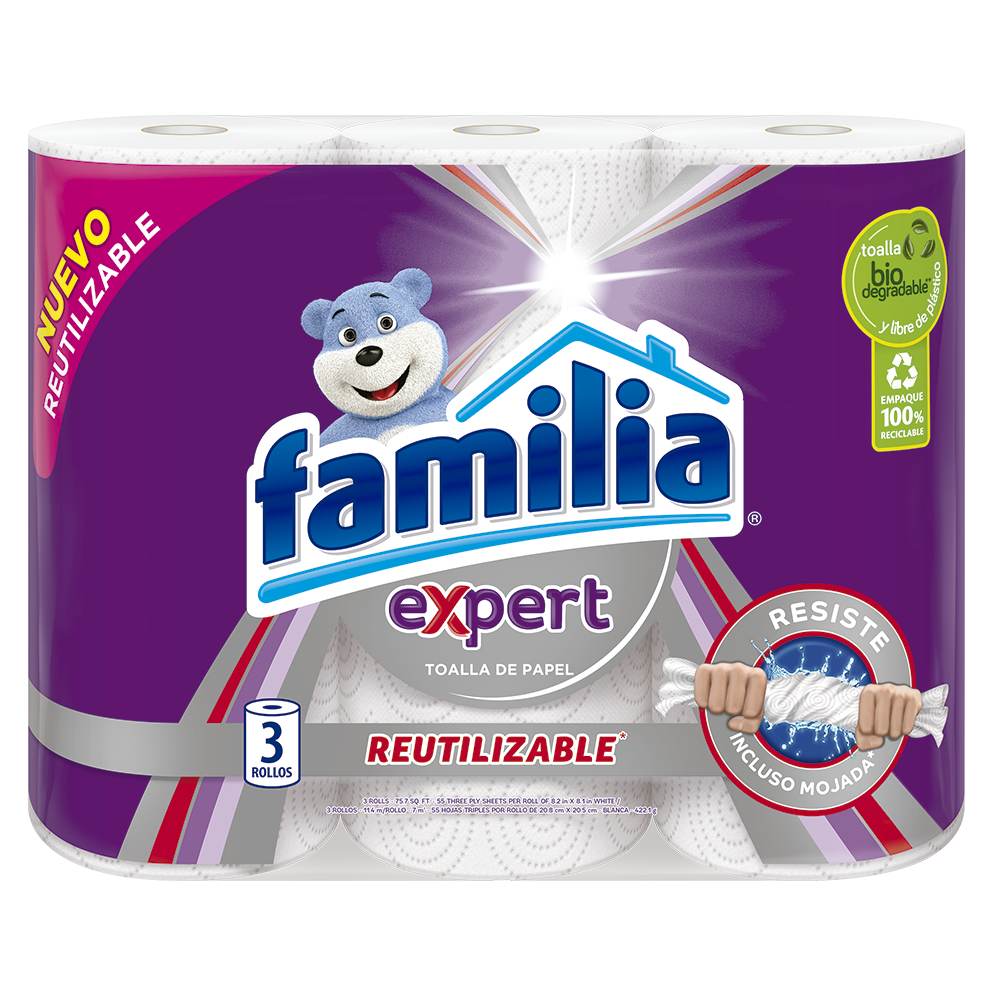 Toalla de cocina reutilizables Familia Expert x 3 rollos x 55 hojas c-u