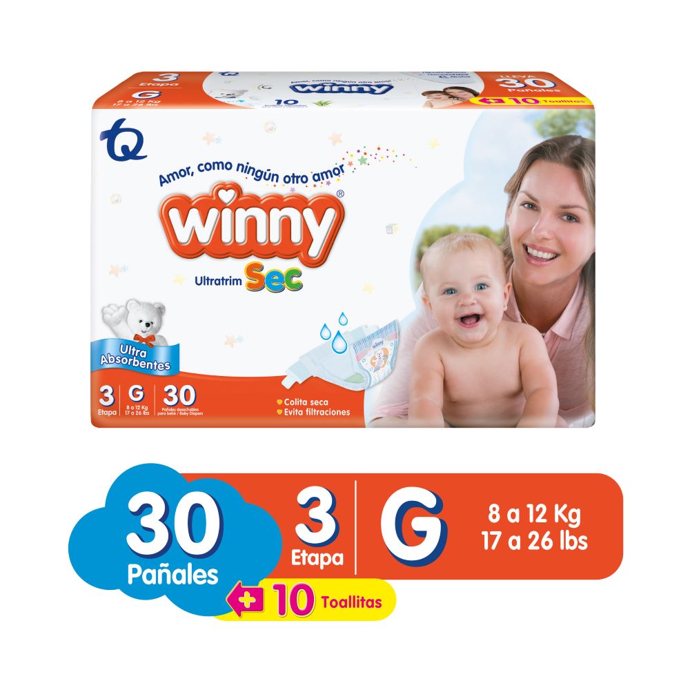 Pañales Winny Sec etapa 3 x30und + toallitas Aloe x10und