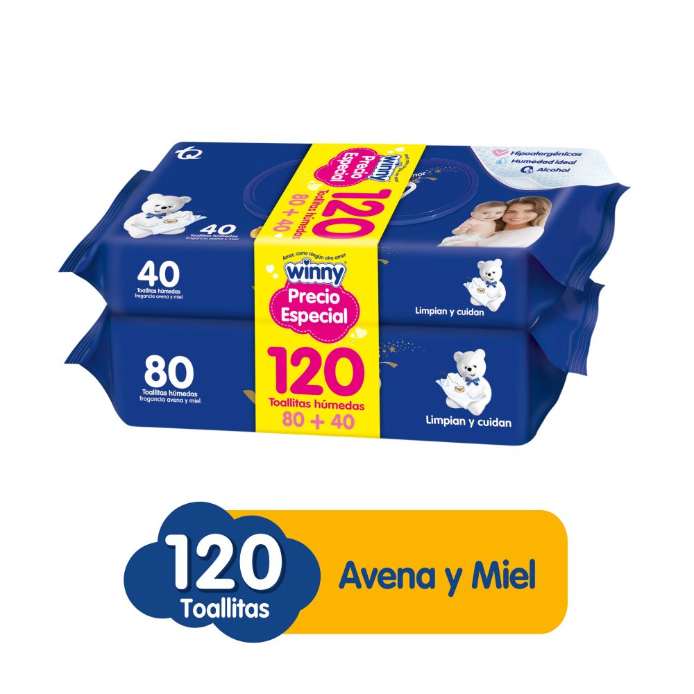 Toallitas Winny Avena y Miel x80und + paquete x40und