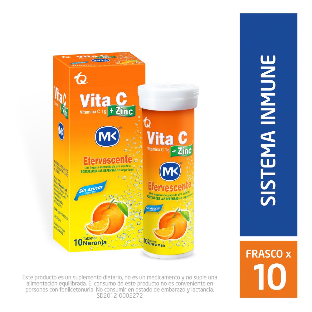 Vita C + Zinc MK x1g naranja efervescente tubo x10tabls