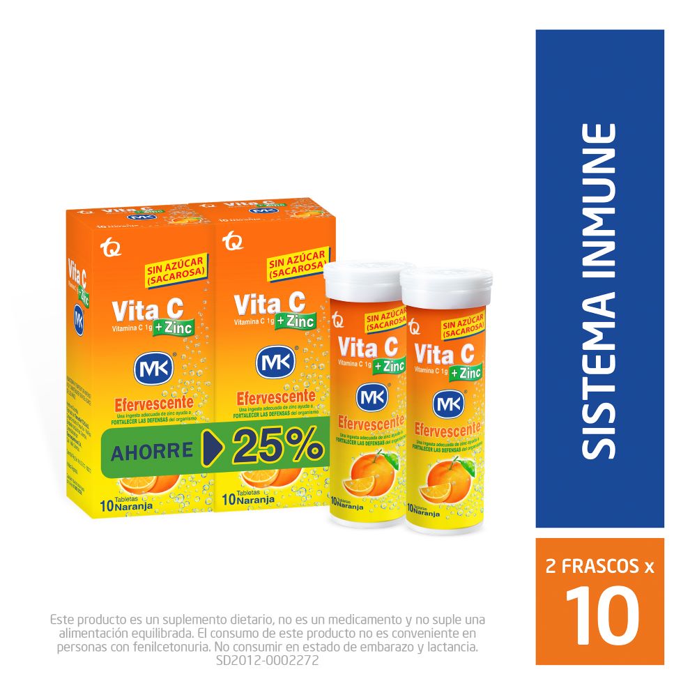 Vitamina C + Zinc MK efervescente naranja 2 tubos x10tabls c-u