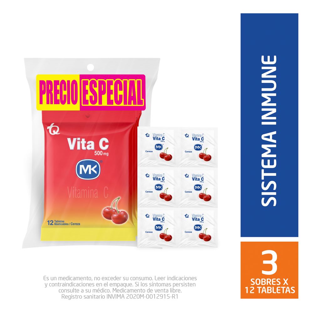 Vita C MK cereza x 3 sobres 12 tabletas masticables c-u