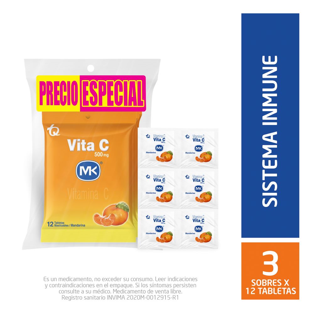 Vita C MK mandarina x 3 sobres 12 tabletas masticables c-u