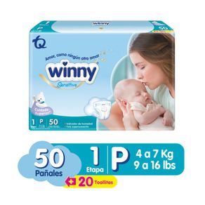 Pañales Winny Sensitive Gold etapa 1 x50und + toallitas recién nacido x20und
