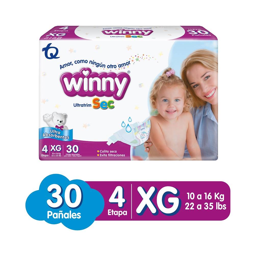 Pañales Winny Ultratrim Sec etapa 4 x30und
