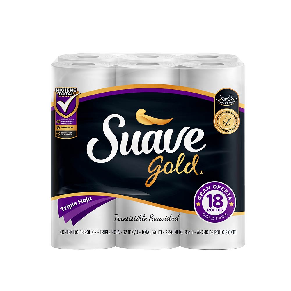 Papel higiénico Suave Gold triple hoja x18und x32m c-u