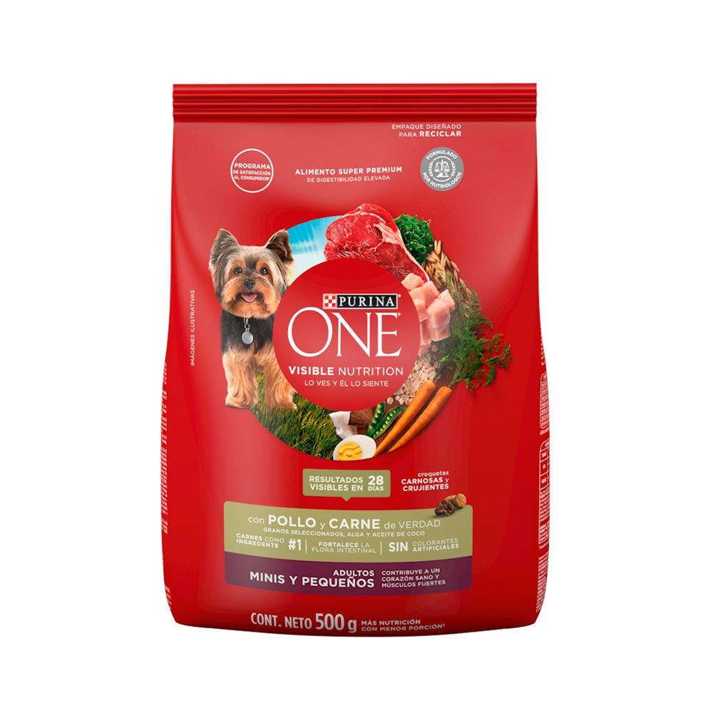 Comida para perro Purina One Adultos minis y pequeños pollo y carne x500g