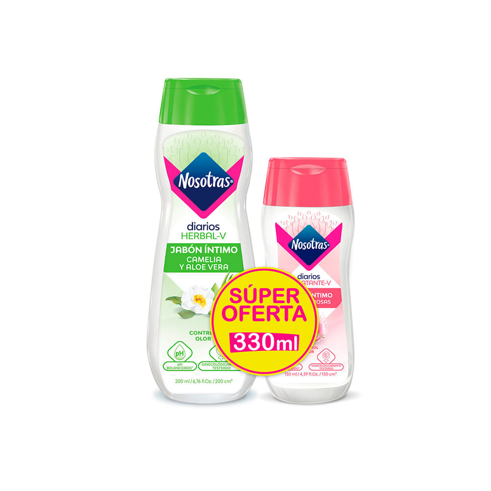 Jabón Íntimo Nosotras Herbal x 200ml + Jabón Íntimo de Rosas x 130ml