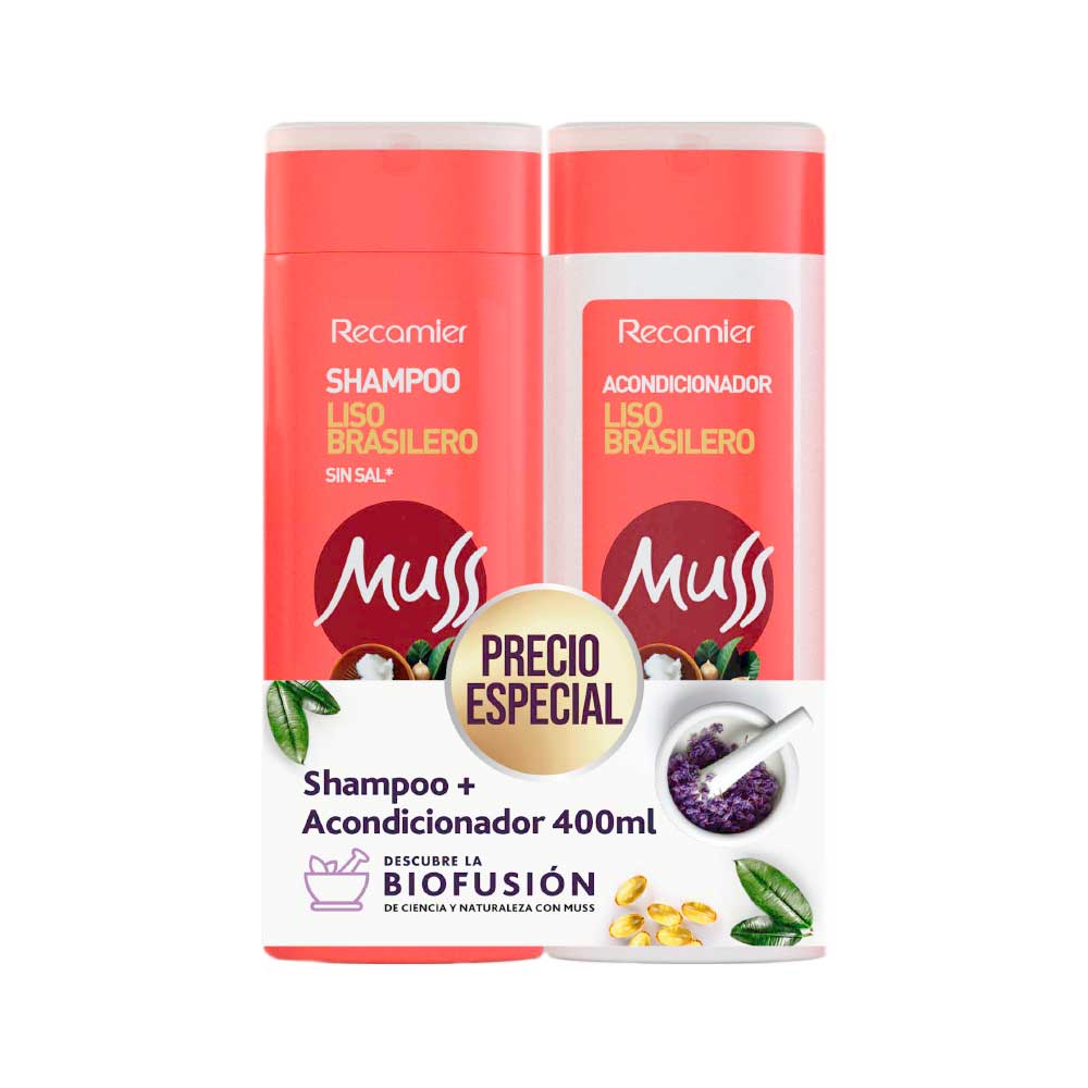 Shampoo Muss liso brasilero dúo + Acondicionador x 400ml c-u