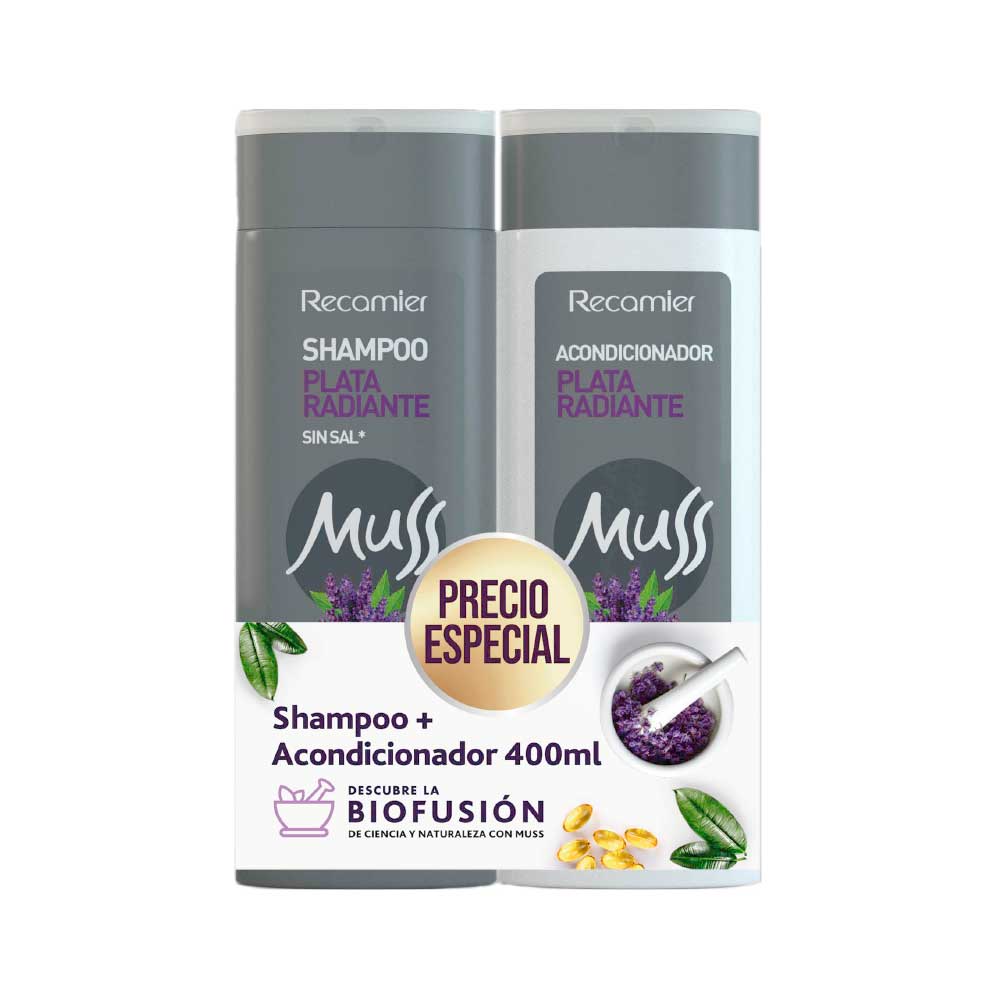 Shampoo Muss plata radiante dúo + Acondicionador x 400ml c-u
