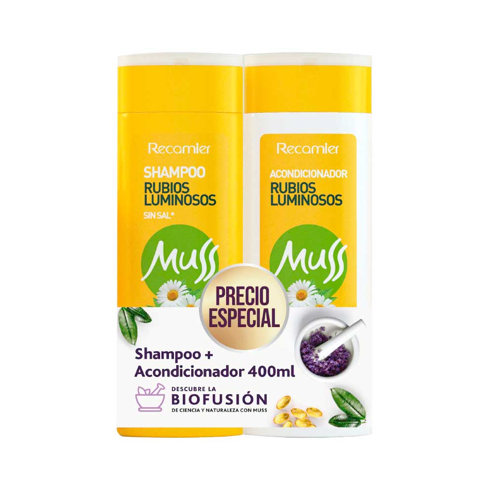 Shampoo Muss rubios luminosos dúo + Acondicionador x 400ml c-u