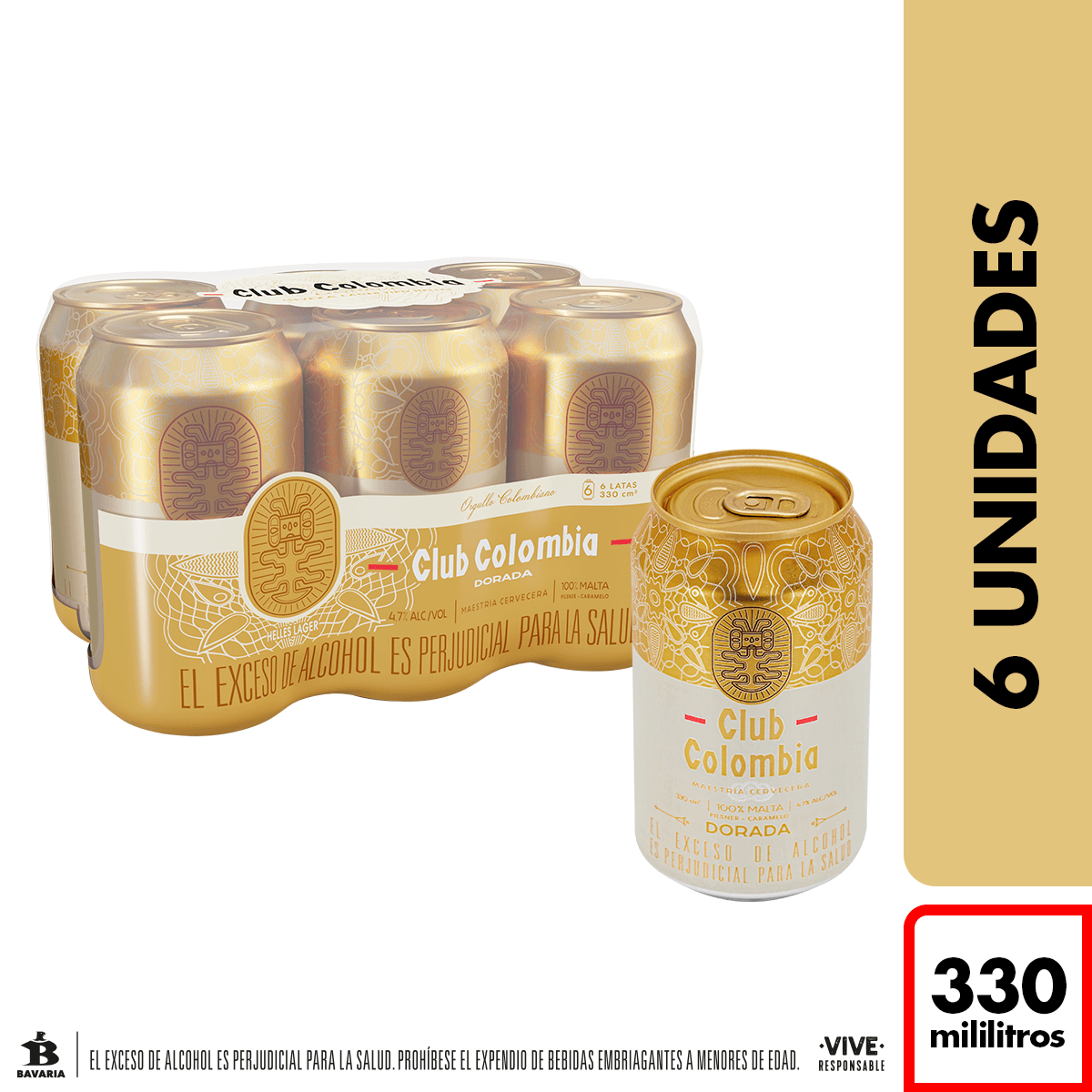 Cerveza Club Colombia Dorada lata x6und x330ml c-u
