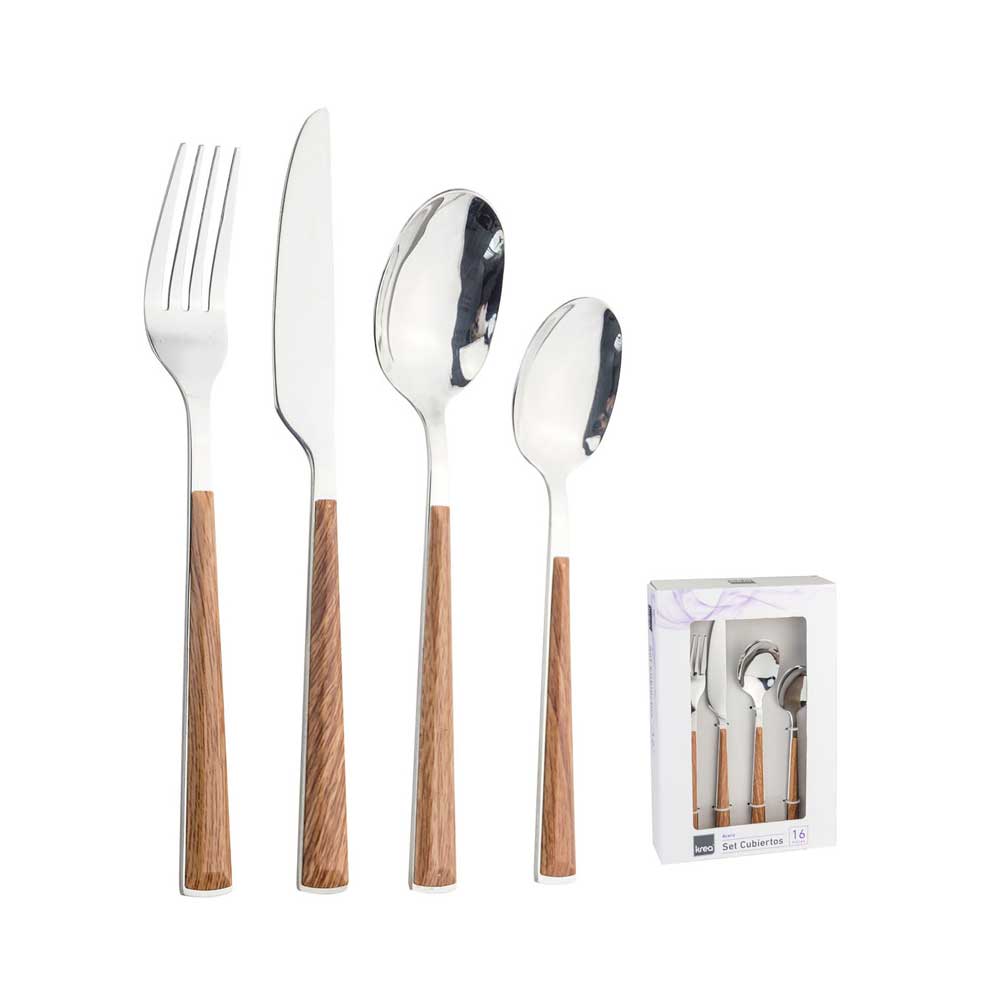 Juego De Cubiertos Krea 16 Piezas Simil Madera