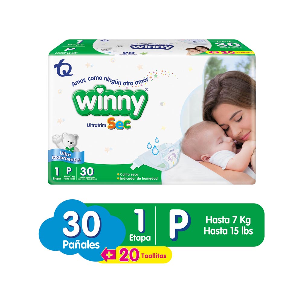 Pañales Winny sec etapa 1 x30und + toallitas aloe x20und