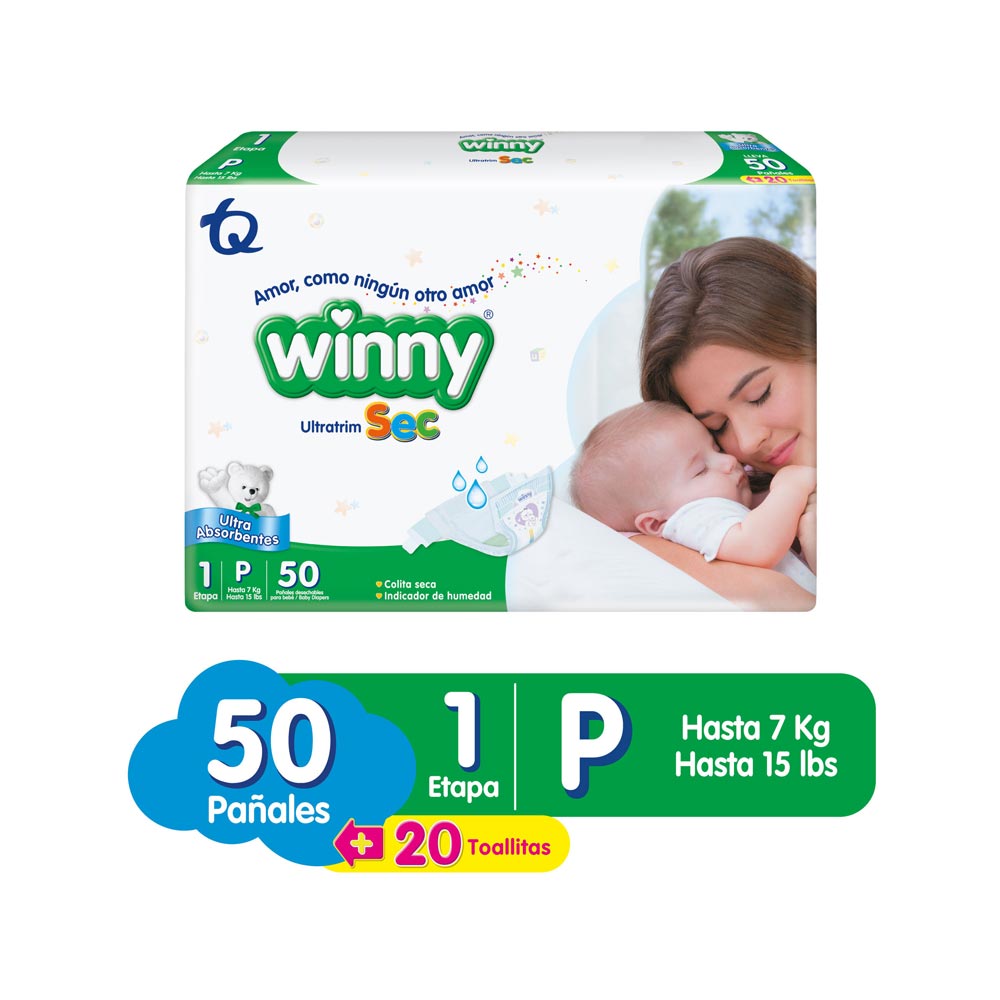 Pañales Winny sec etapa 1 x50und + toallitas aloe x20und