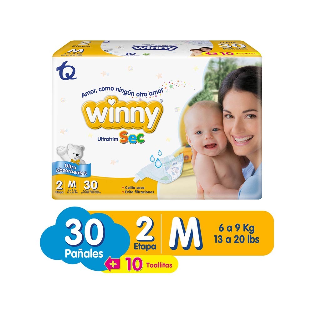 Pañales Winny sec etapa 2 x30und + toallitas aloe x20und