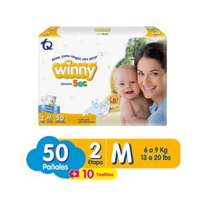 Pañales Winny sec etapa 2 x50und + toallitas aloe x20und