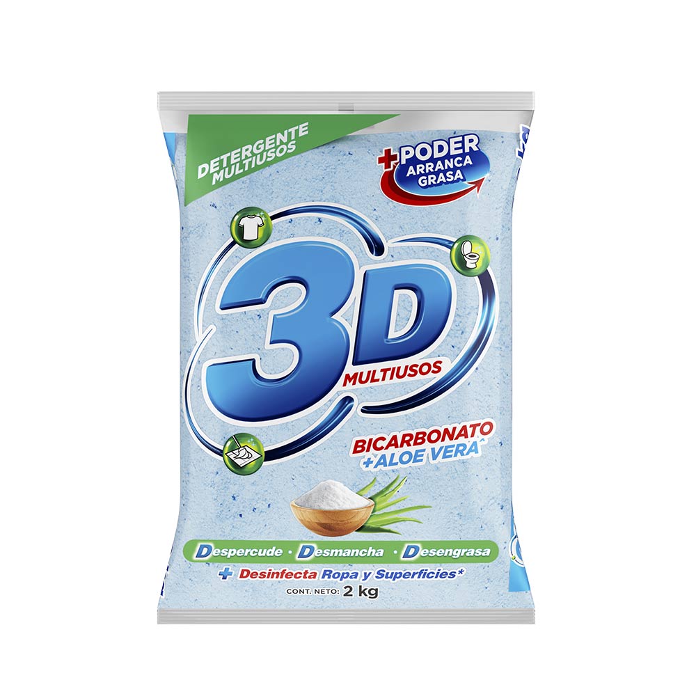 Detergente 3D multiusos polvo bicarbonato + aloe vera x2kg