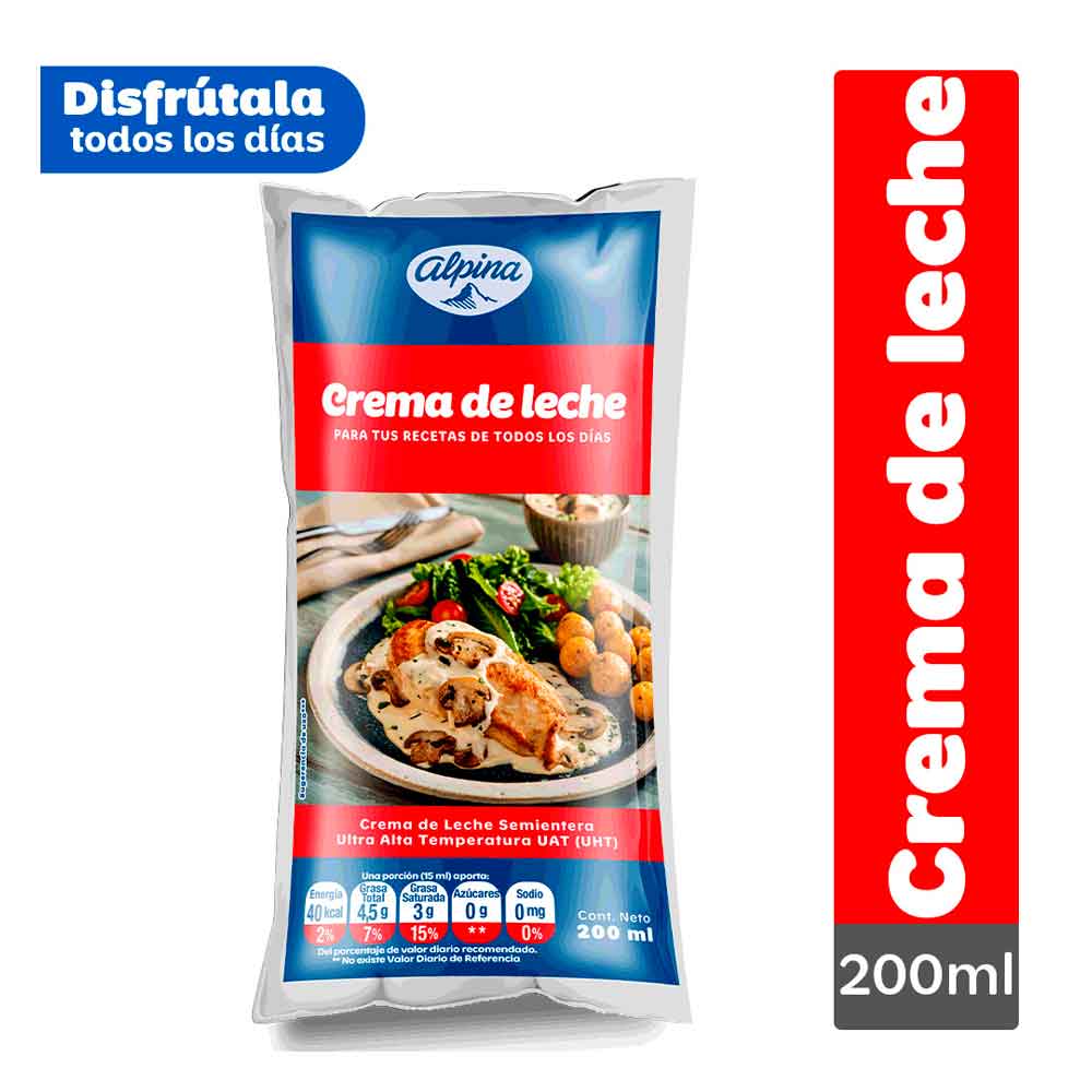 Crema de Leche Alpina Semientera Bolsa x200ml