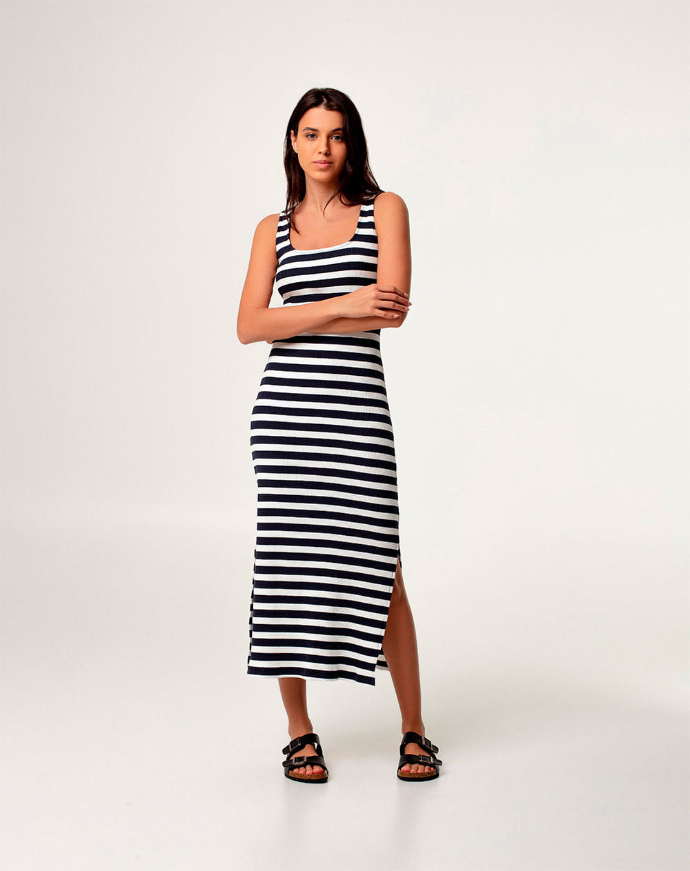 Vestido largo sin mangas en rib algodón Femenino LENU GEF