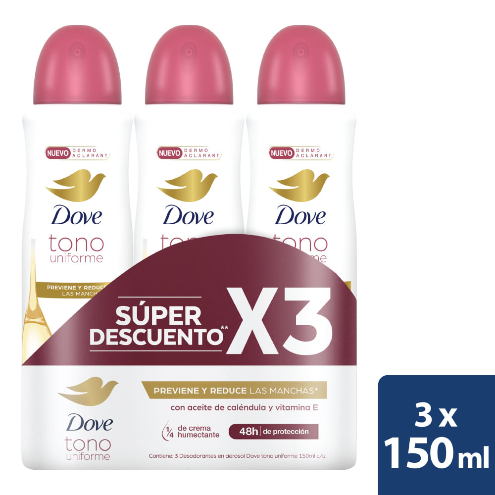 Desodorante Dove Caléndula Tono Uniforme 3x150 ml