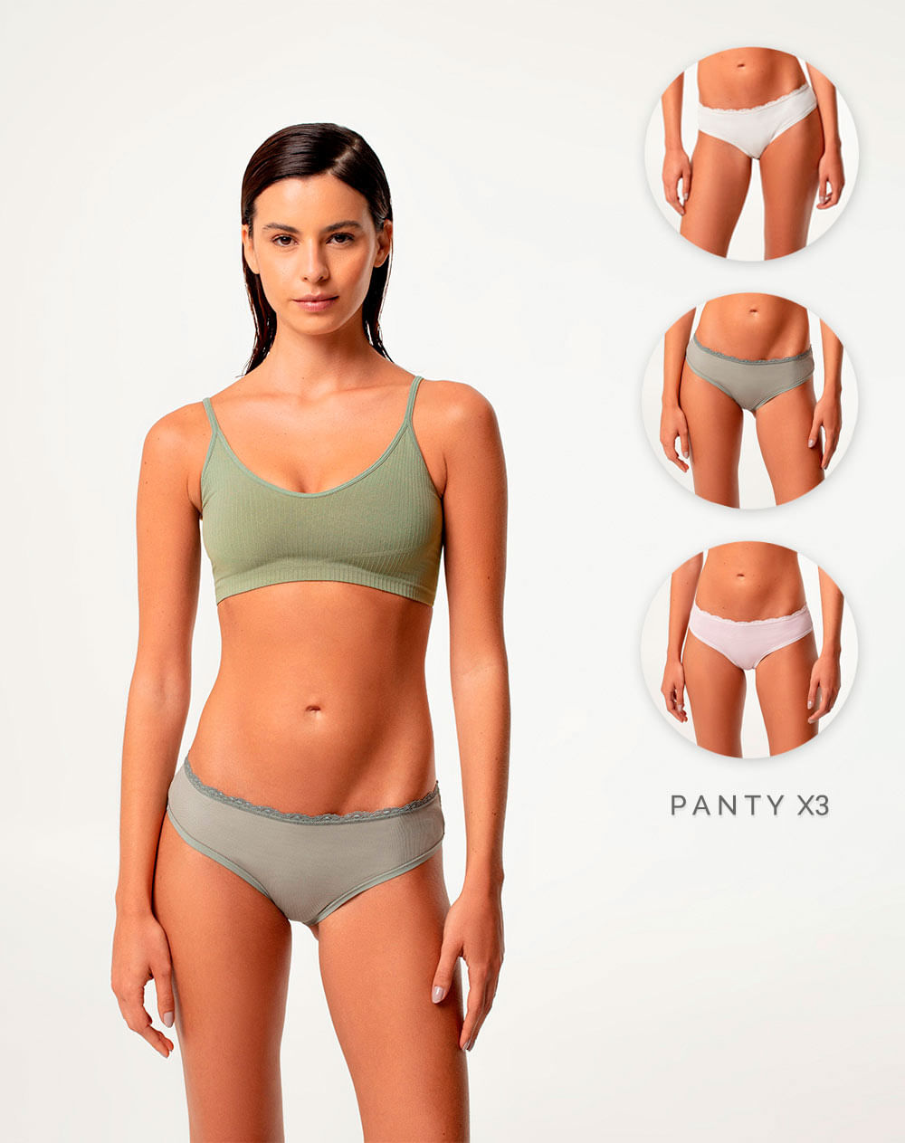 Panty x3 cubrimiento parcial de cadera Femenino LEYIH X3 GEF