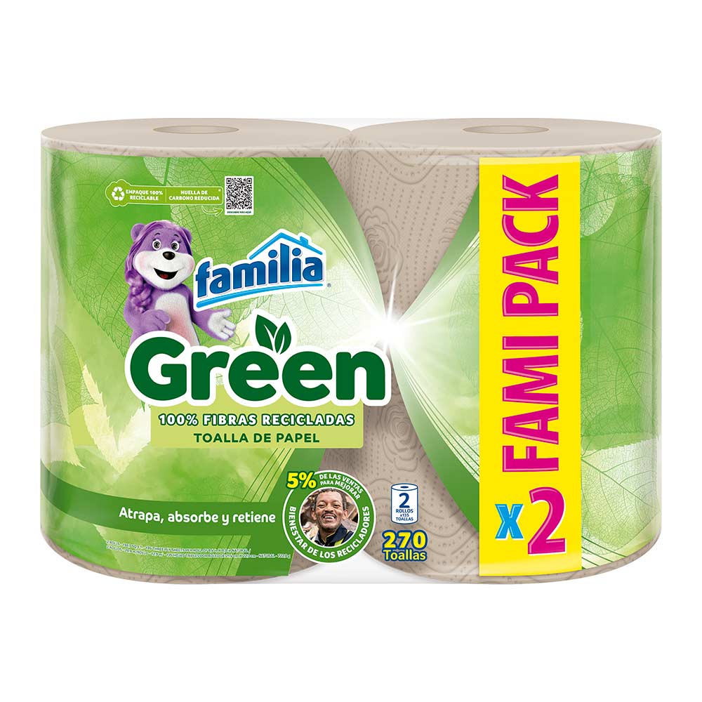 Toalla cocina Familia green x2 rollos x135 toallas c/u