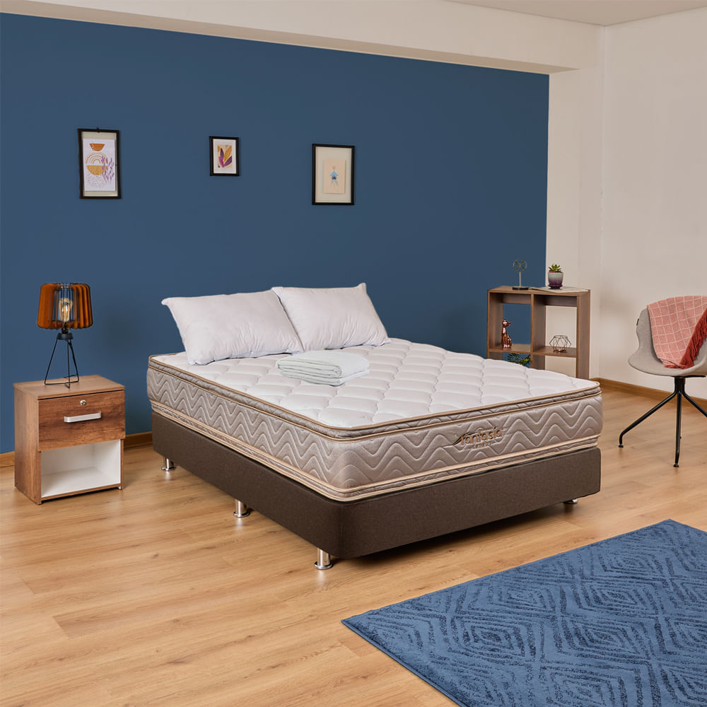 COMBO COLCHON FANTASIA GALAXY 140X190+BASECAMA LINO CAFE+(2) ALMOHADA ECONOMICA+PROTECTOR