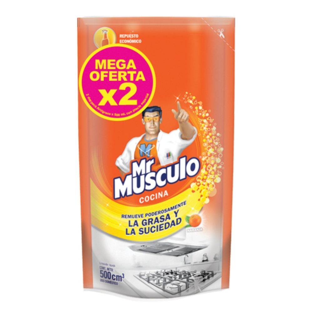 Limpiador liquido Mr Musculo naranja 2 doypack repuestos x1000ml