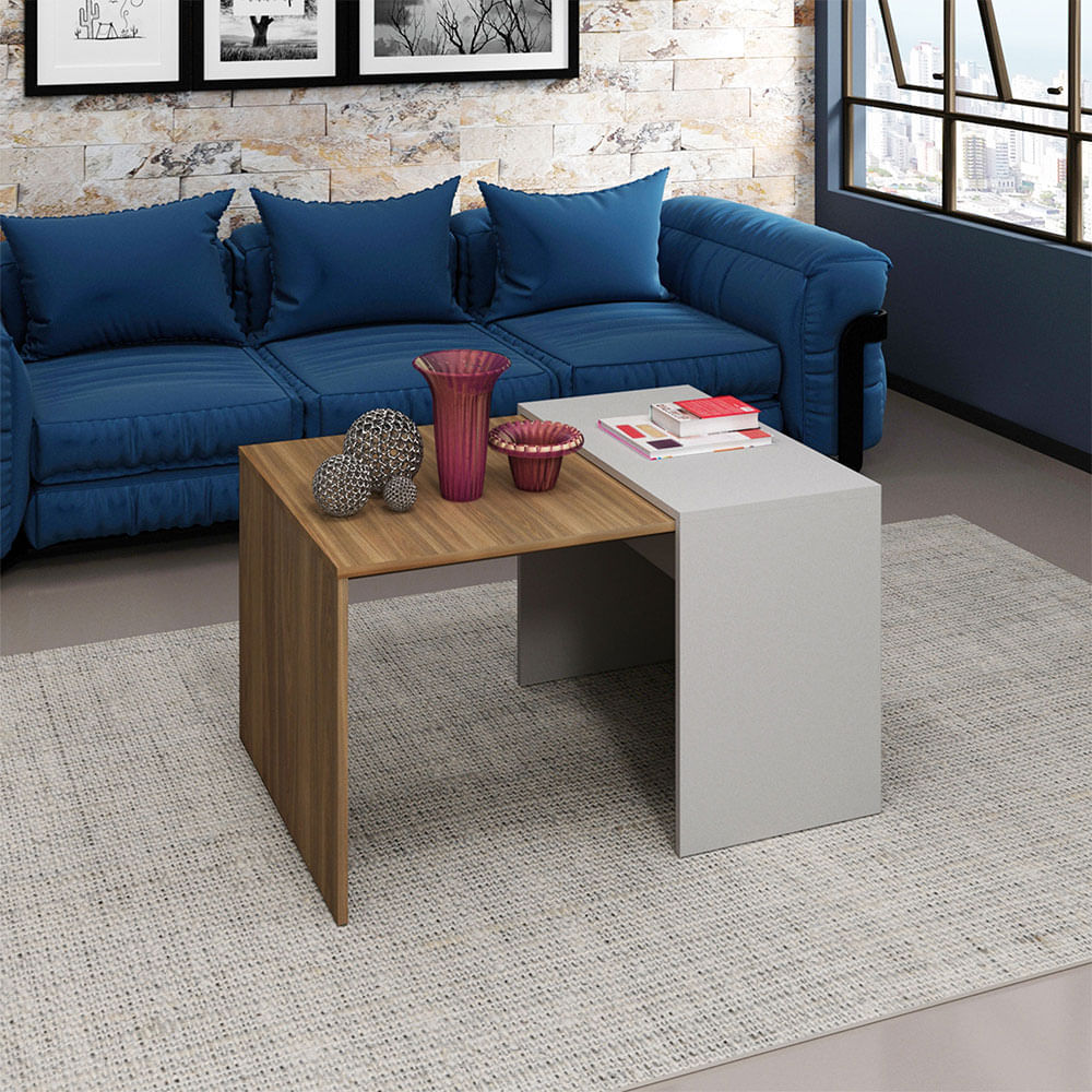 Mesa de centro Cobeña - Teca/blanco apagado