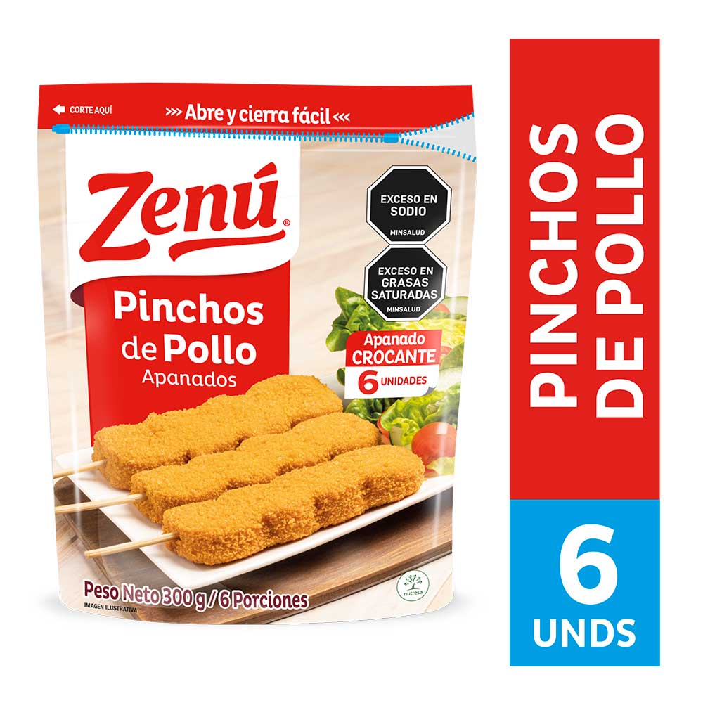 Pinchos Zenú pollo apanados x6und x300g pn