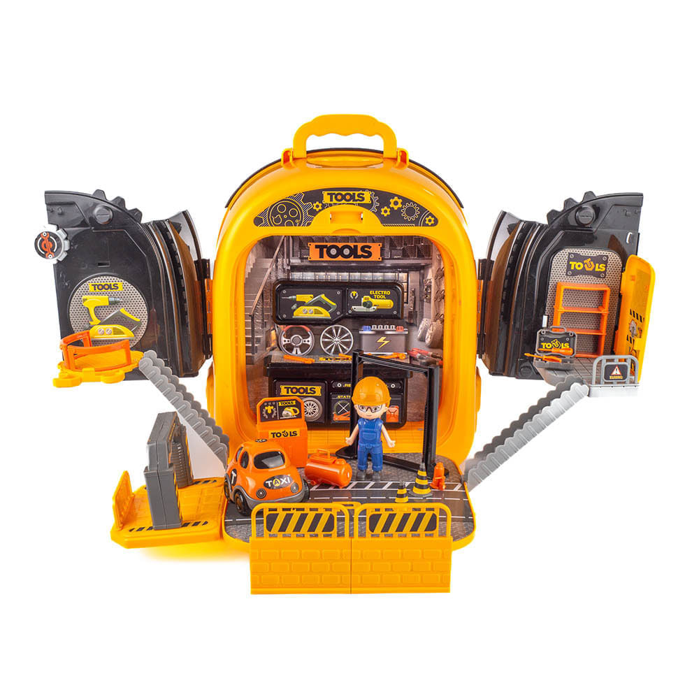 Kit de construcción 2 en 1 maleta morral con taller mecánica