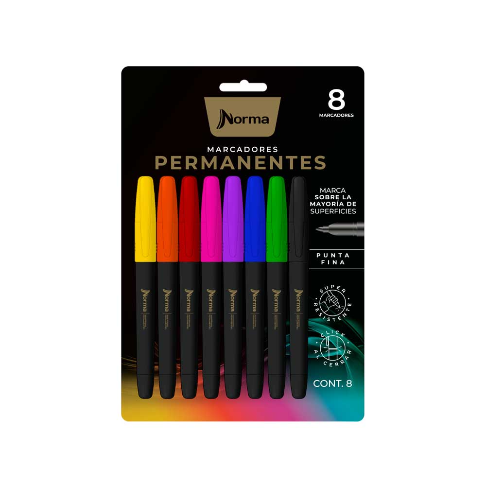 Marcador premium permanente punta fina blister x8und fuertes Norma