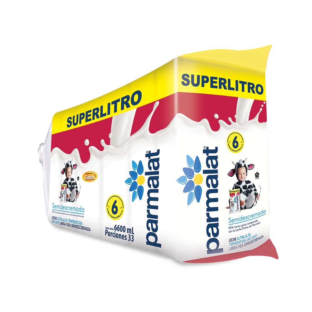 Leche&nbsp;semidescremada Parmalat&nbsp;bolsa x6und x1100ml c-u