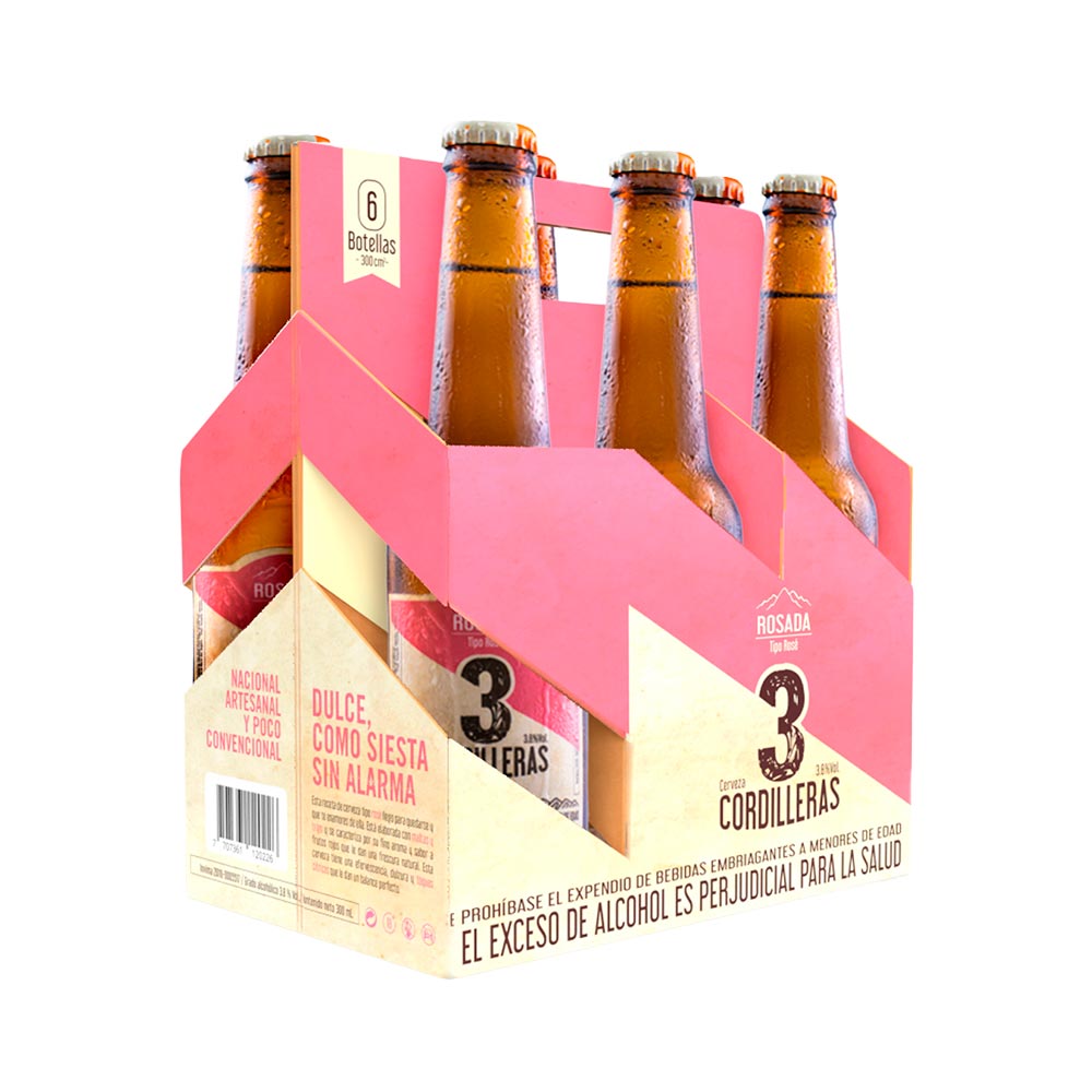 Cerveza 3 Cordilleras rosada botella x6und x330ml c-u