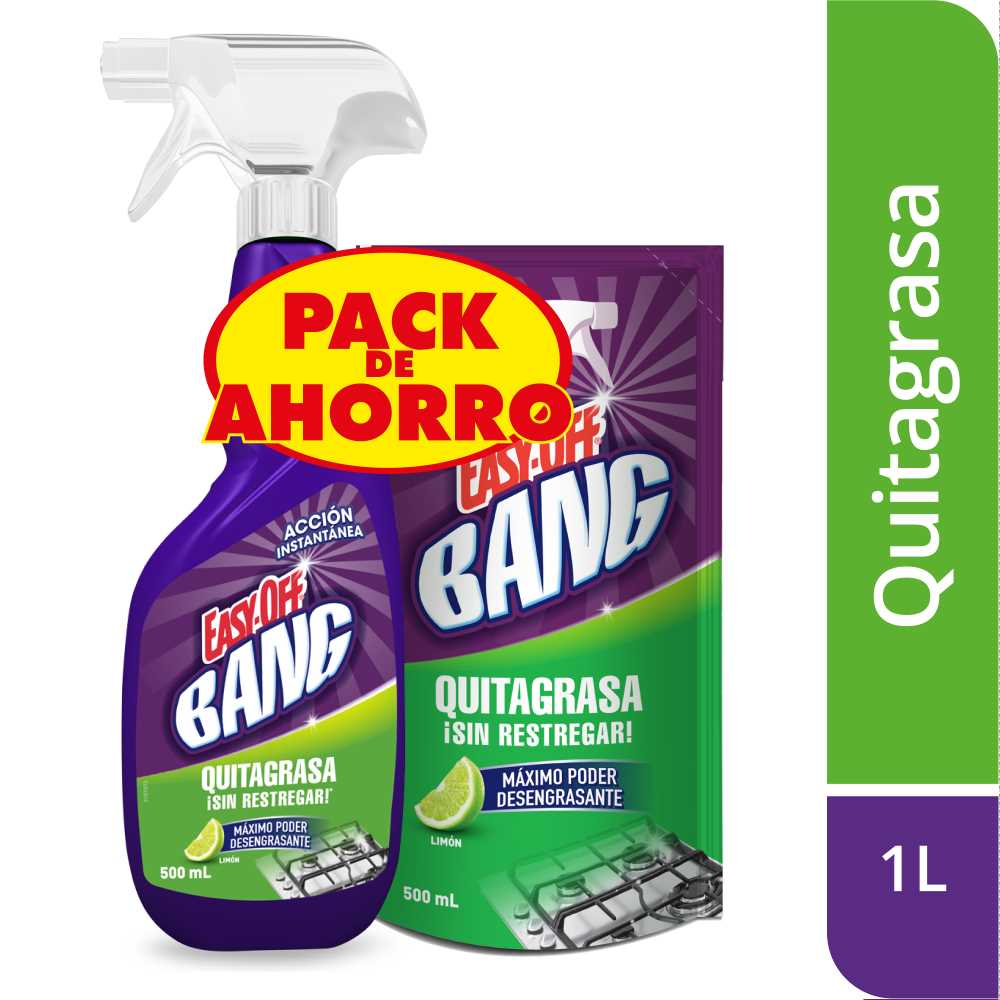 Quitagrasa Easy Off Bang Limón Pistola 500ml + Doypack 500ml