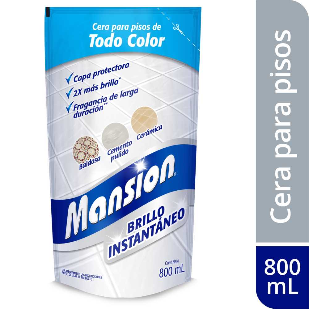 Cera para Pisos Mansion Brillo Instantáneo Todo Color x800ml