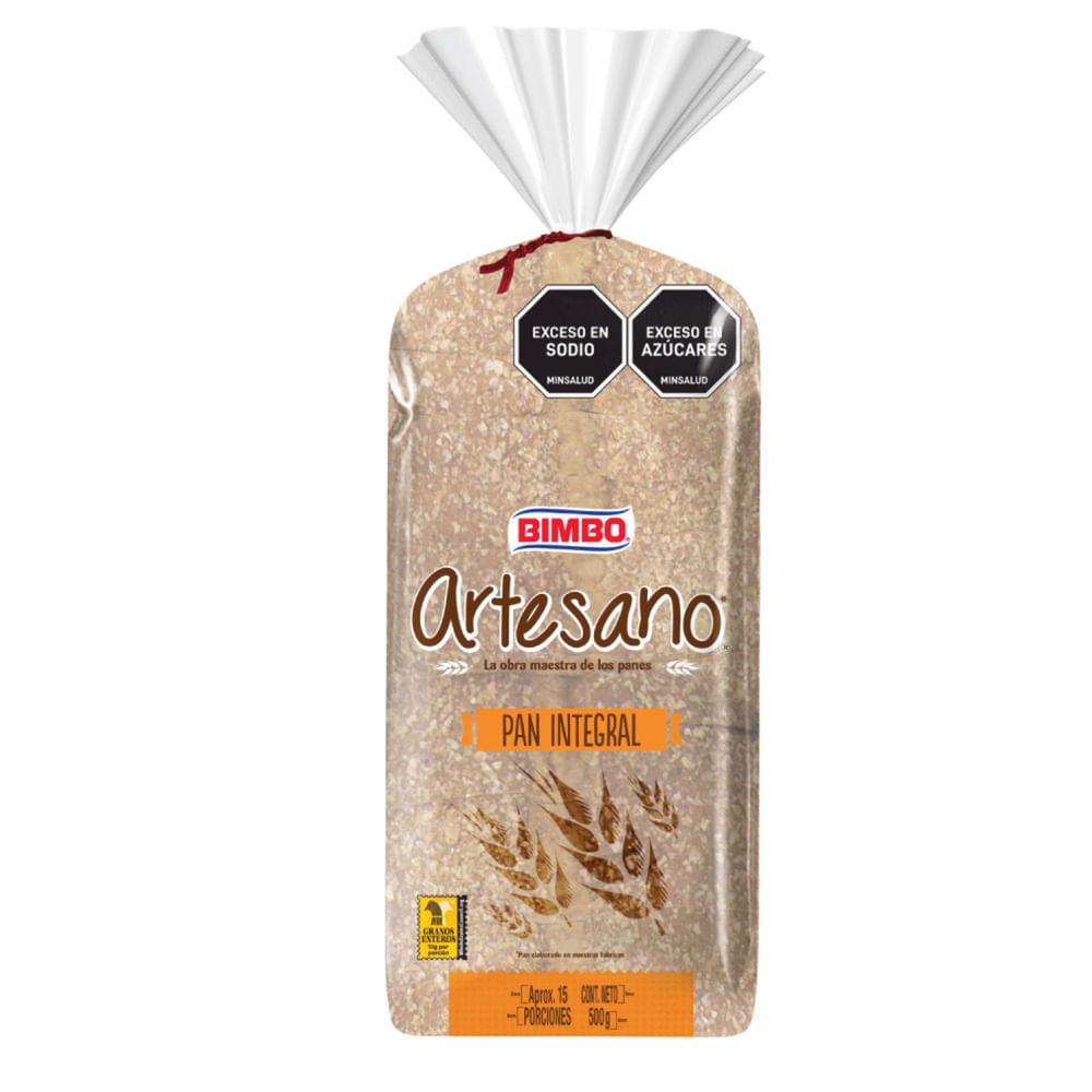 Pan bimbo artesano integral tajado x500g