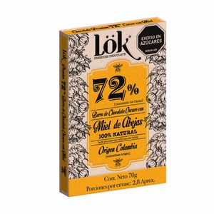 Chocolate Lok 72% oscuro miel abejas x70g