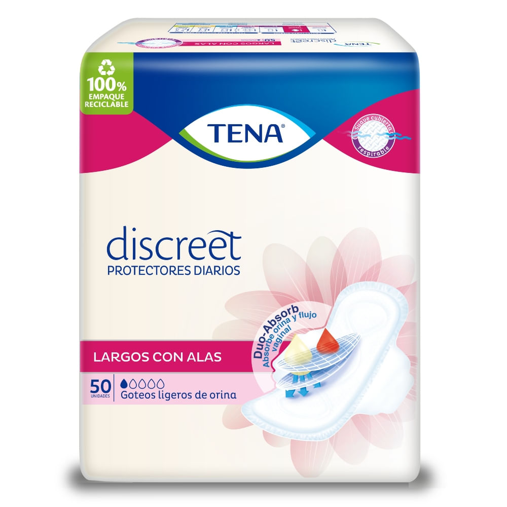 Protector Tena Discreet largo con alas x50und