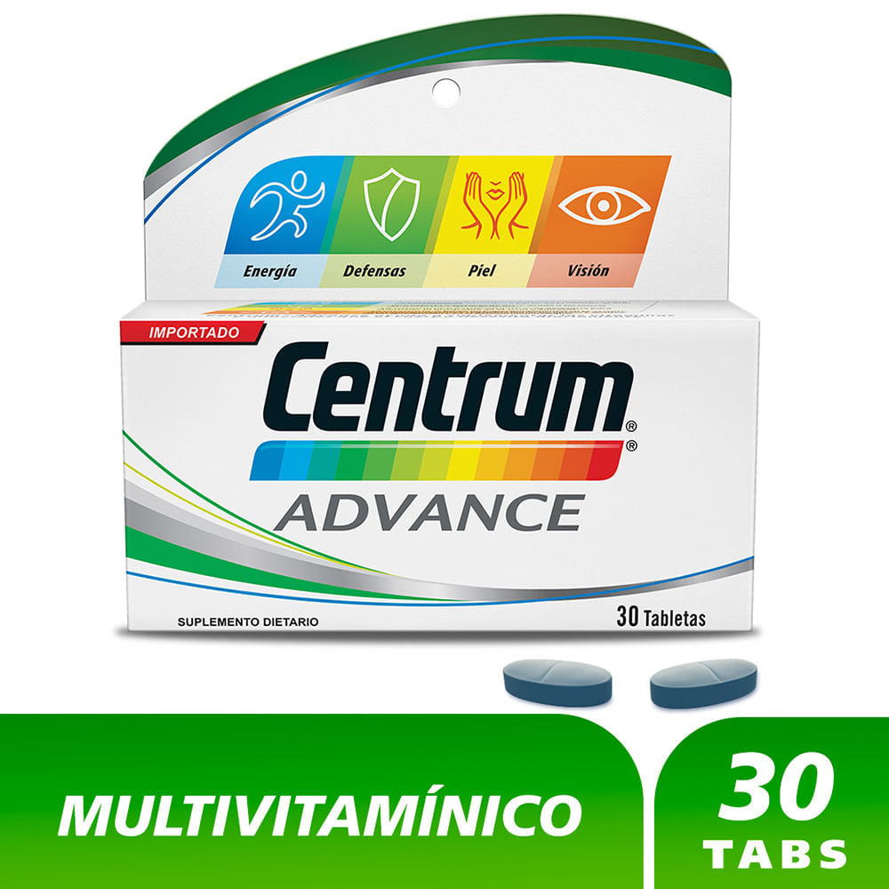 Tabletas Centrum advance multivitamínico energía y defensas x30 tabs