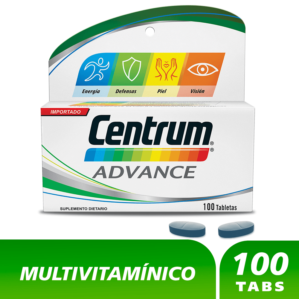 Tabletas Centrum advance multivitamínico energía y defensas x100 tabs
