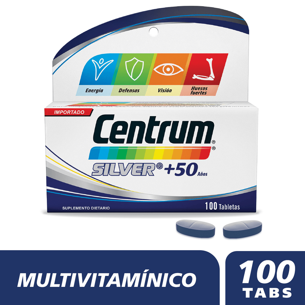 Tabletas Centrum silver +50 años energía y defensas x100Tabs