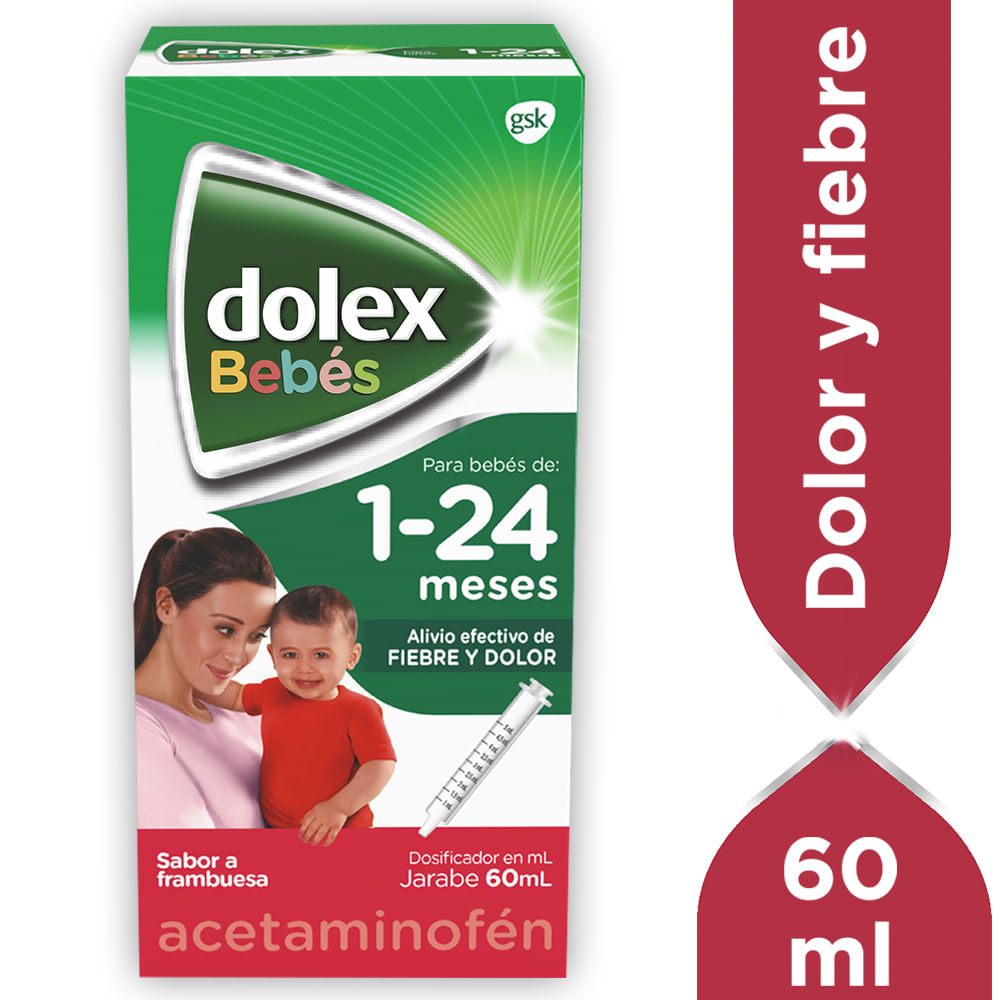 Jarabe Dolex Bebés Acetaminofén Alivio Fiebre Y Dolor Sabor Frambuesa x60ml