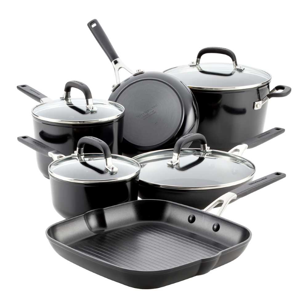 Batería Cocina Antiadherente 10 Piezas Anodizado Duro Negro KitchenAid