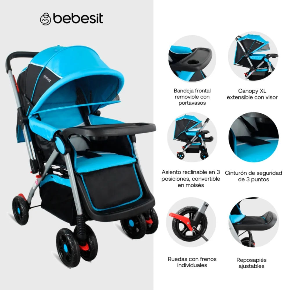Coche Reversible Napoli Bebesit Azul