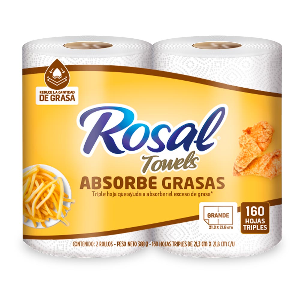 Toalla Cocina Rosal Absorbente Grasas x2rollos x80hojas