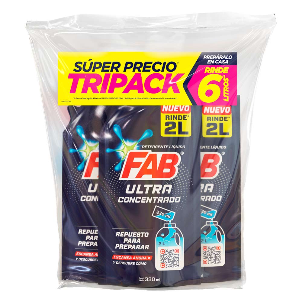 Detergente Fab Líquido Ultra Flash Concentrado Tripack 330ml