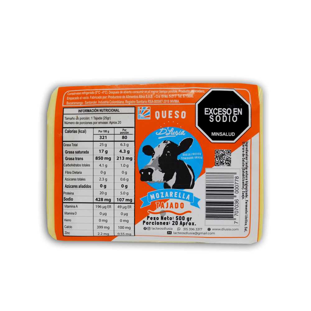 Queso mozarella D'Lusia tajado x500g