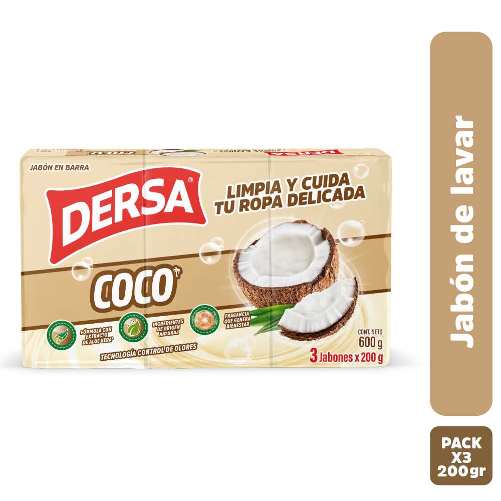 Jabón en Barra Dersa Coco x3und x200g c-u